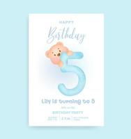 Birthday numbers with Cute teddy bear for birthday party invitation card . vector