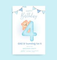 números de cumpleaños con lindo oso de peluche para tarjeta de invitación de fiesta de cumpleaños. vector