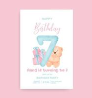 números de cumpleaños con lindo oso de peluche para tarjeta de invitación de fiesta de cumpleaños. vector