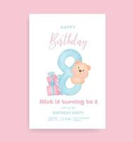 Birthday numbers with Cute teddy bear for birthday party invitation card . vector