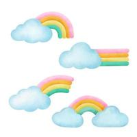 conjunto de arco iris lindo acuarela dibujada a mano. vector