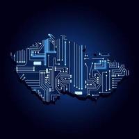 mapa de contornos de la república checa con un circuito electrónico tecnológico. vector
