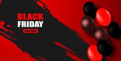 Black Friday Sale. Design with balloons on  black- red background .Vector. illustration. vector