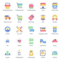 paquete de iconos de compras y comercio electrónico para el diseño de su sitio web, logotipo, aplicación, interfaz de usuario. diseño plano de icono de compras y comercio electrónico. Ilustración de gráficos vectoriales y trazo editable. vector