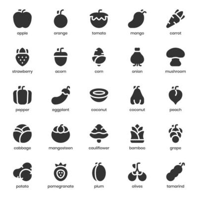 Fruit and Vegetable icon pack for your website design, logo, app, UI. Fruit and Vegetable icon glyph design. Vector graphics illustration and editable stroke.