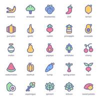 Fruit and Vegetable icon pack for your website design, logo, app, UI. Fruit and Vegetable icon lineal color design. Vector graphics illustration and editable stroke.