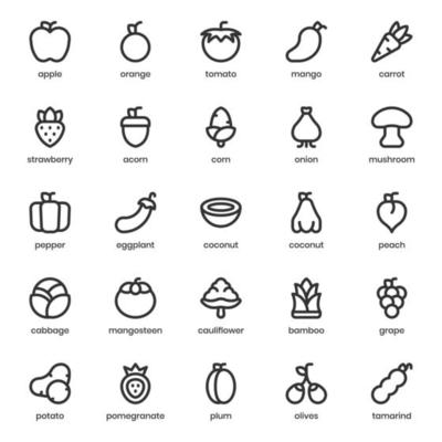 Fruit and Vegetable icon pack for your website design, logo, app, UI. Fruit and Vegetable icon outline design. Vector graphics illustration and editable stroke.