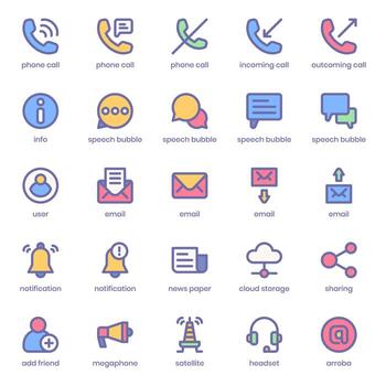 Contact and Communication icon pack for your website design, logo, app, UI. Contact and Communication icon lineal color design. Vector graphics illustration and editable stroke.