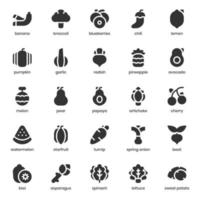 paquete de iconos de frutas y verduras para el diseño de su sitio web, logotipo, aplicación, ui. diseño de glifos de icono de frutas y verduras. Ilustración de gráficos vectoriales y trazo editable. vector