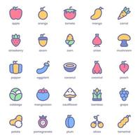 Fruit and Vegetable icon pack for your website design, logo, app, UI. Fruit and Vegetable icon lineal color design. Vector graphics illustration and editable stroke.