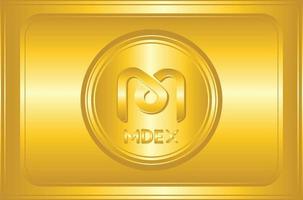 mdex mdx token símbolo criptomoneda con botón dorado y fondo de placa dorada vector