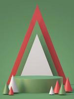 Christmas and newyear product podium mockup display background with chirstmas tree,3D render background photo