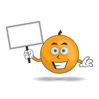 Orange mascot character holding a white blackboard. vector illustration