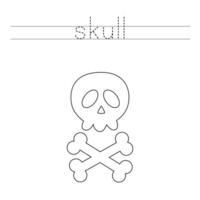 Trace the letters and color skull. Handwriting practice for kids. vector