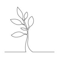 Continuous line drawing of tree on white background. Vector illustration