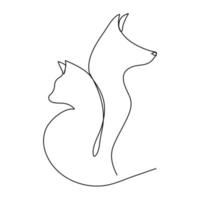 Continuous lines, cats and dogs love each other. vector