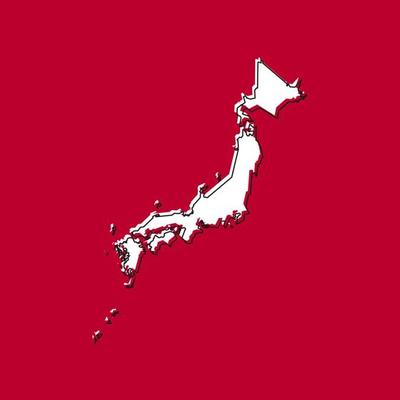 Map of Japan highly detailed. Silhouette isolated on Red background.