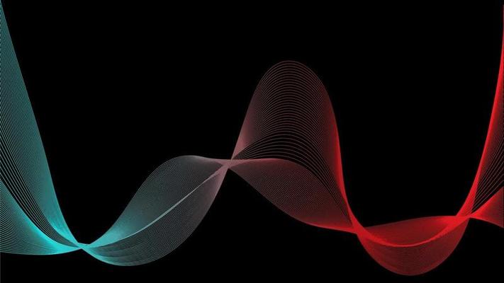 Abstract red blue mesh wave light on black background
