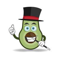 The Avocado mascot character becomes a magician. vector illustration