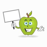 Apple mascot character holding a white blackboard. vector illustration