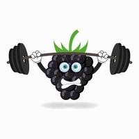Grape mascot character with fitness equipment. vector illustration