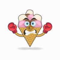 Ice Cream mascot character with boxing gear. vector illustration