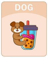 Alphabet flashcard with Cute dog cartoon character. vector