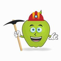 el personaje de la mascota de la manzana se convierte en un minero. ilustración vectorial vector