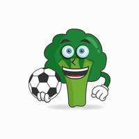 The Broccoli mascot character becomes a soccer player. vector illustration