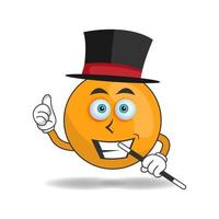 The Orange mascot character becomes a magician. vector illustration