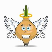 Onion mascot character dressed like an angel. vector illustration