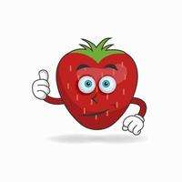 Strawberry mascot character with thumbs up bring. vector illustration