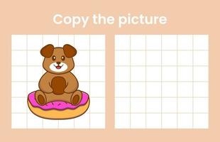 Copy the picture of a cute dog. Educational game for children. Cartoon vector illustration