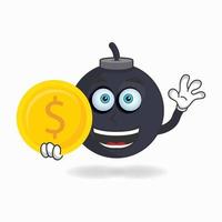 Boom mascot character holding coins. vector illustration
