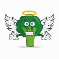 Broccoli mascot character dressed like an angel. vector illustration