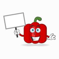 Red paprika mascot character holding a white blackboard. vector illustration