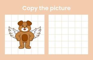 Copy the picture of a cute dog. Educational game for children. Cartoon vector illustration