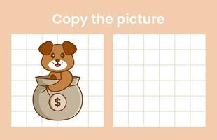 Copy the picture of a cute dog. Educational game for children. Cartoon vector illustration