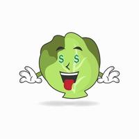 Cabbage mascot character with money making expression. vector illustration