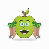 Apple mascot character holding money. vector illustration