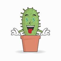 Personaje de mascota de cactus con expresión de hacer dinero. ilustración vectorial vector