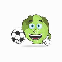 el personaje de la mascota de la col se convierte en jugador de fútbol. ilustración vectorial vector