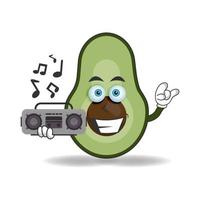 Avocado mascot character holding a radio. vector illustration