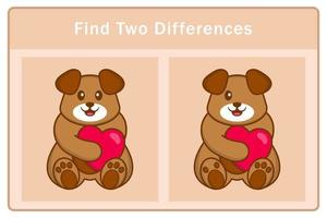 Cute dog cartoon character. Find differences. Educational game for children. Cartoon vector illustration