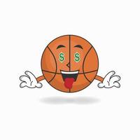 Personaje de mascota de baloncesto con expresión de hacer dinero. ilustración vectorial vector