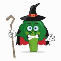 The Broccoli mascot character becomes a magician. vector illustration