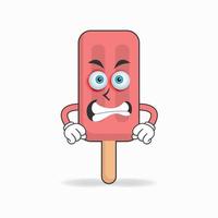 Personaje de mascota de helado rojo con expresión enojada. ilustración vectorial vector