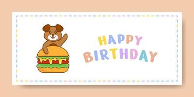 Happy Birthday banner with Cute dog cartoon character. Vector Illustration