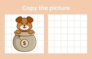 Copy the picture of a cute dog. Educational game for children. Cartoon vector illustration