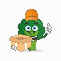 The Broccoli mascot character is a delivery person. vector illustration